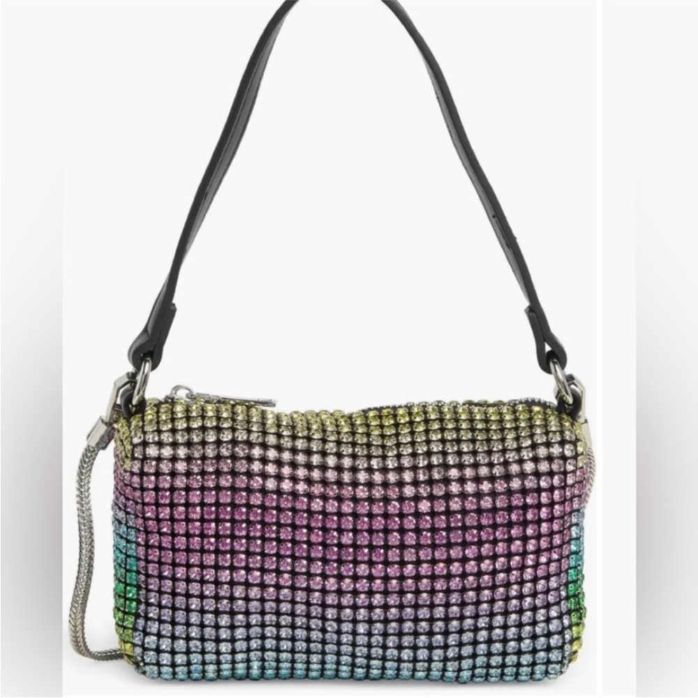 BCBG Embellished Gradient Crystal Shoulder Bag - Black Strap